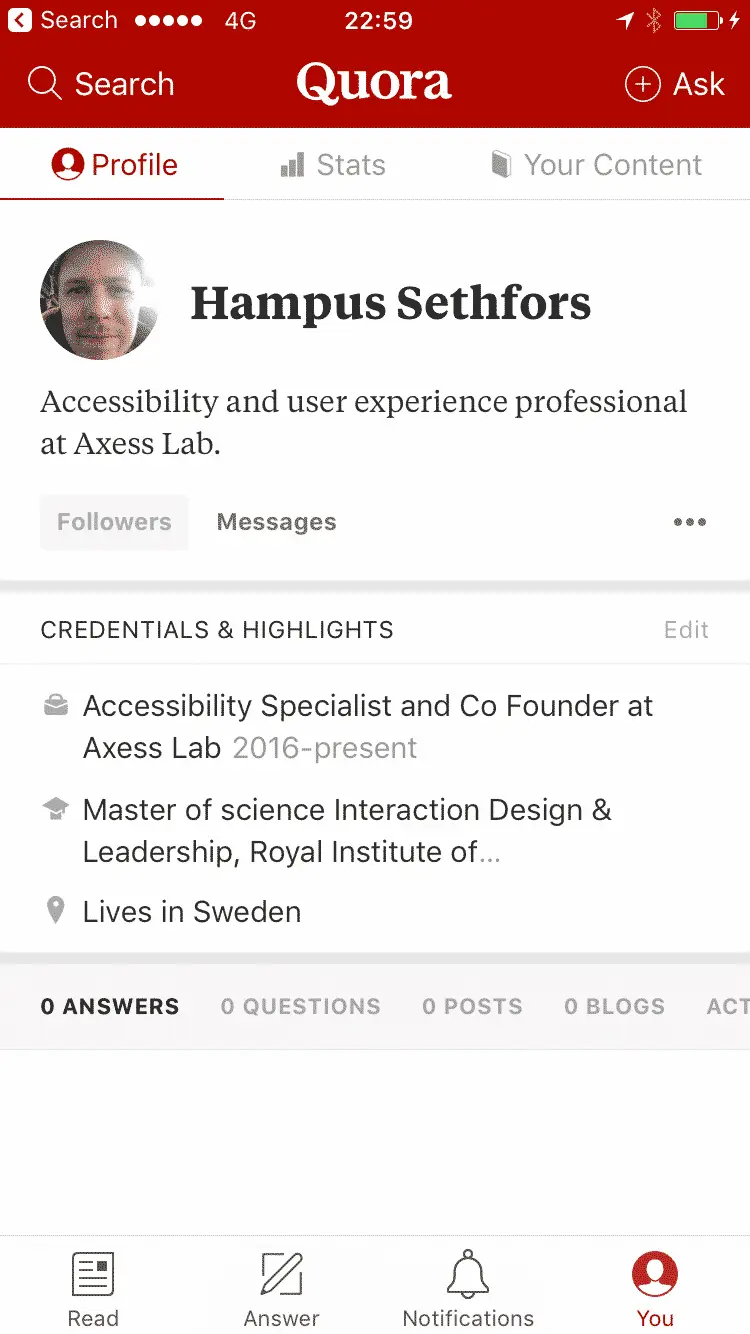 Quora interface with lots of icons and text labels. Screen shot.