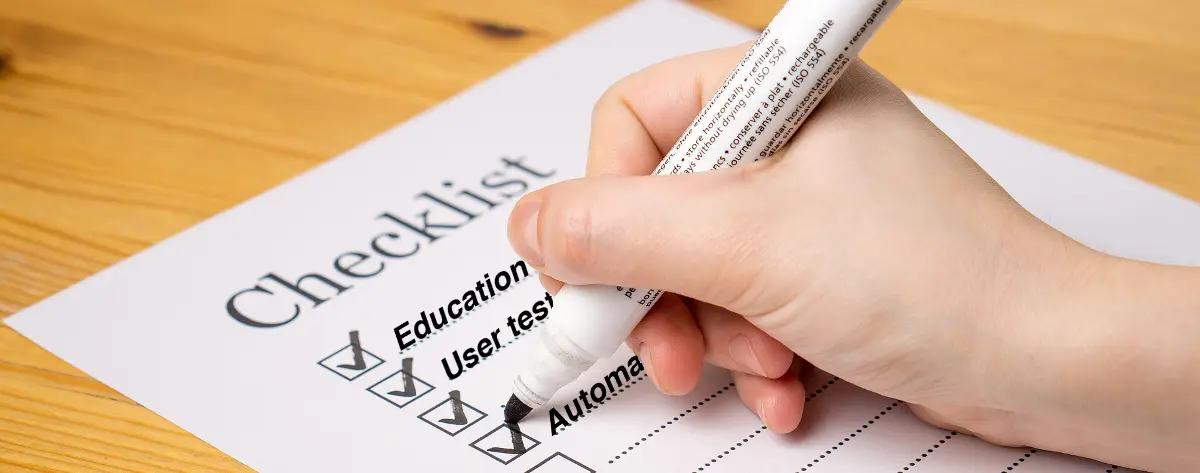 Checklist with hand checking boxes for Education, User tests and more.