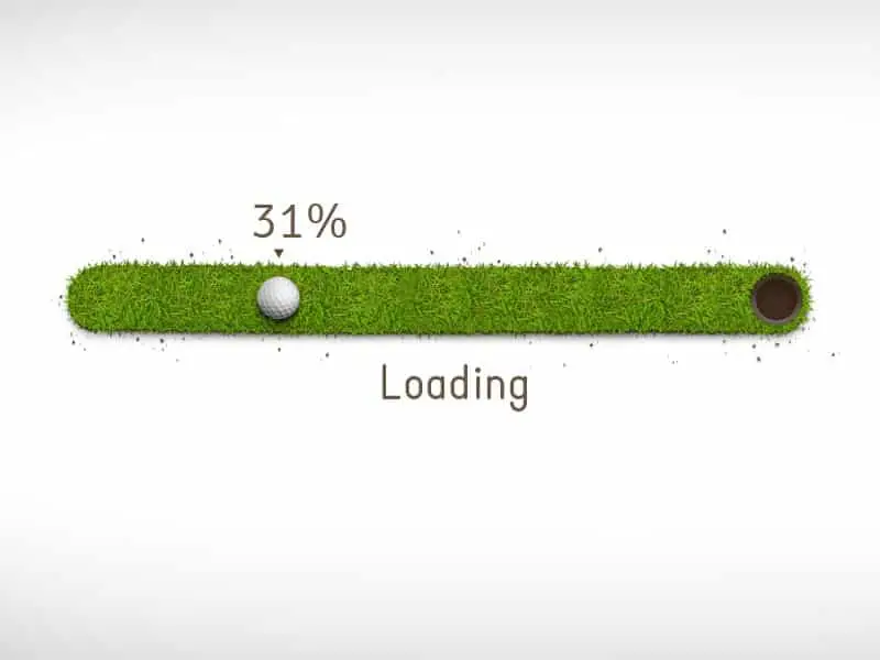 Loading bar that looks like a Golf ball rolling towards a hole on a stretch of gras.