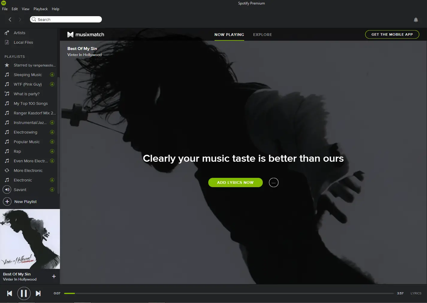 Error message "Clearly your music taste is better than ours".