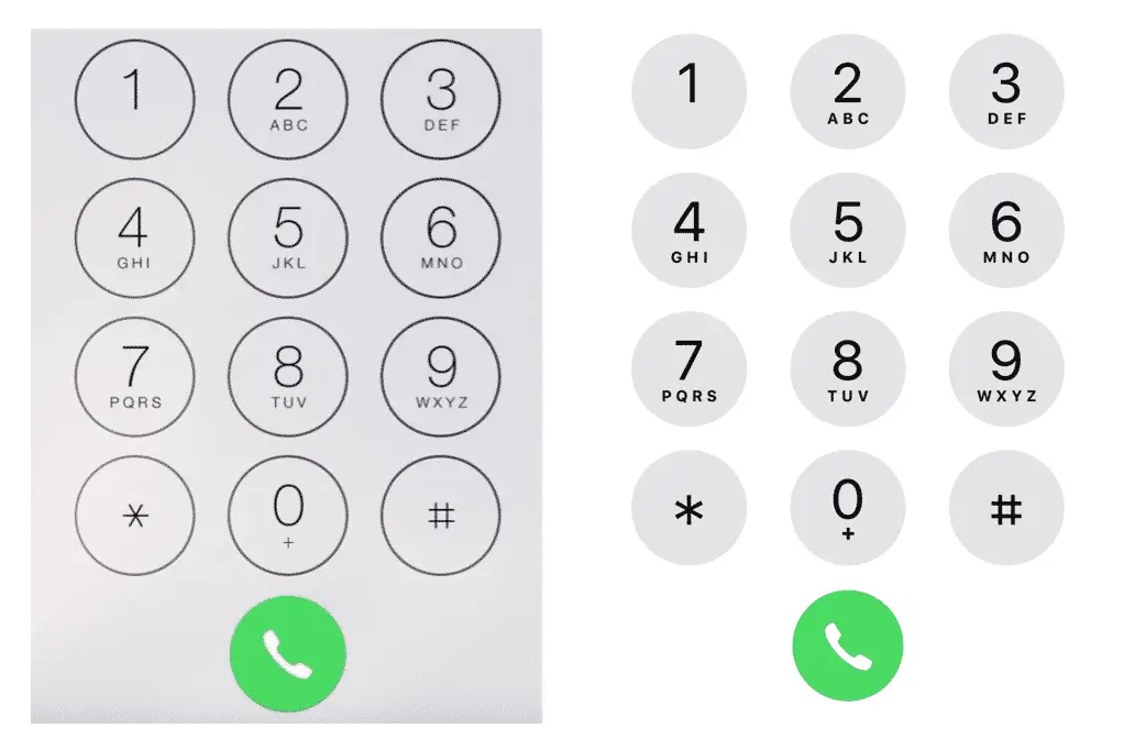 iPhone dial, two versions. Left one with thin font, right one with bold font.