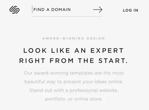 Tiny, grey, font on Squarespace reading: "Award winning design"