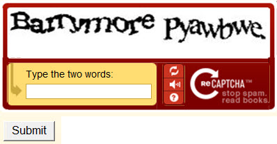 Classic captcha with squiggly letters.