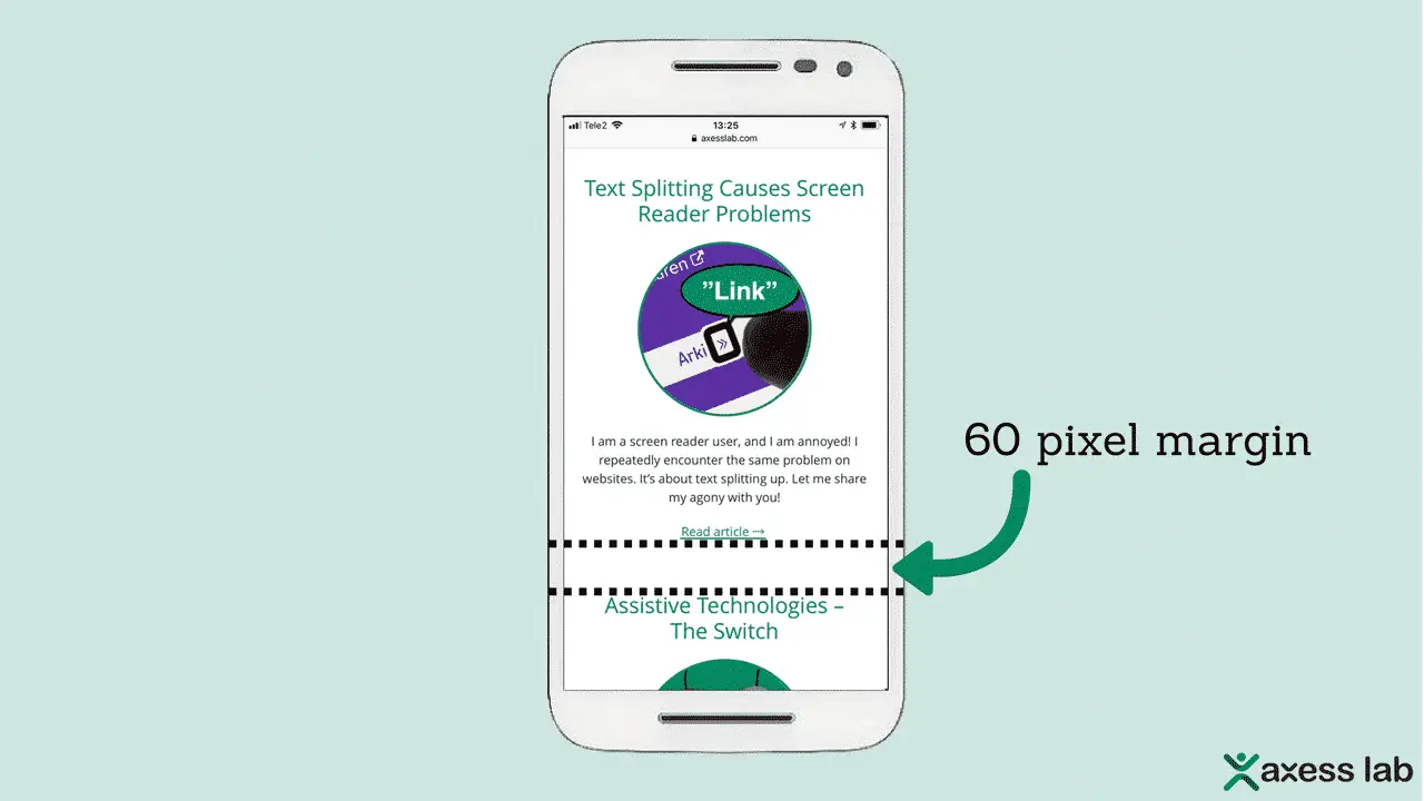60 pixel margin below blog articles on Axesslab's site. Screenshot.