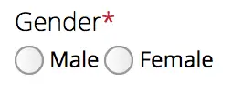 Two radiobuttons with "Male" and "Female". The input is required to fil in.