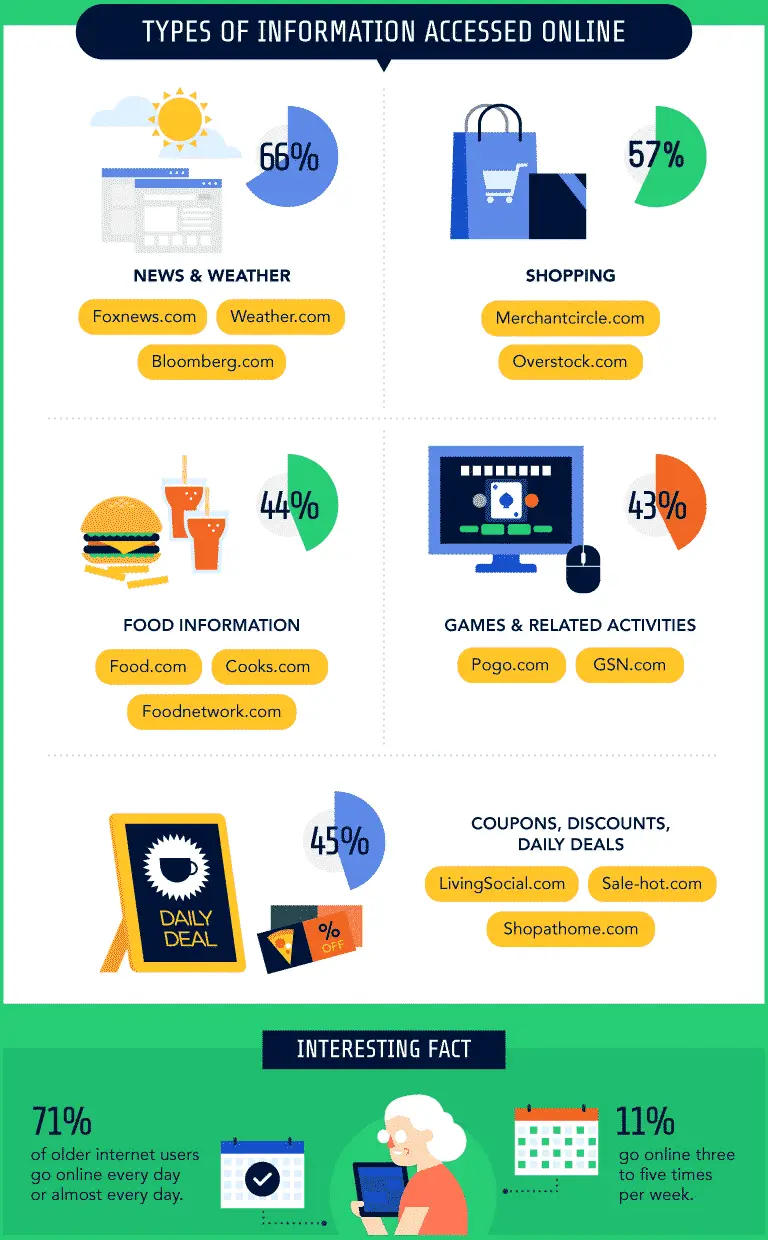 Infographics about types of information accessed online.