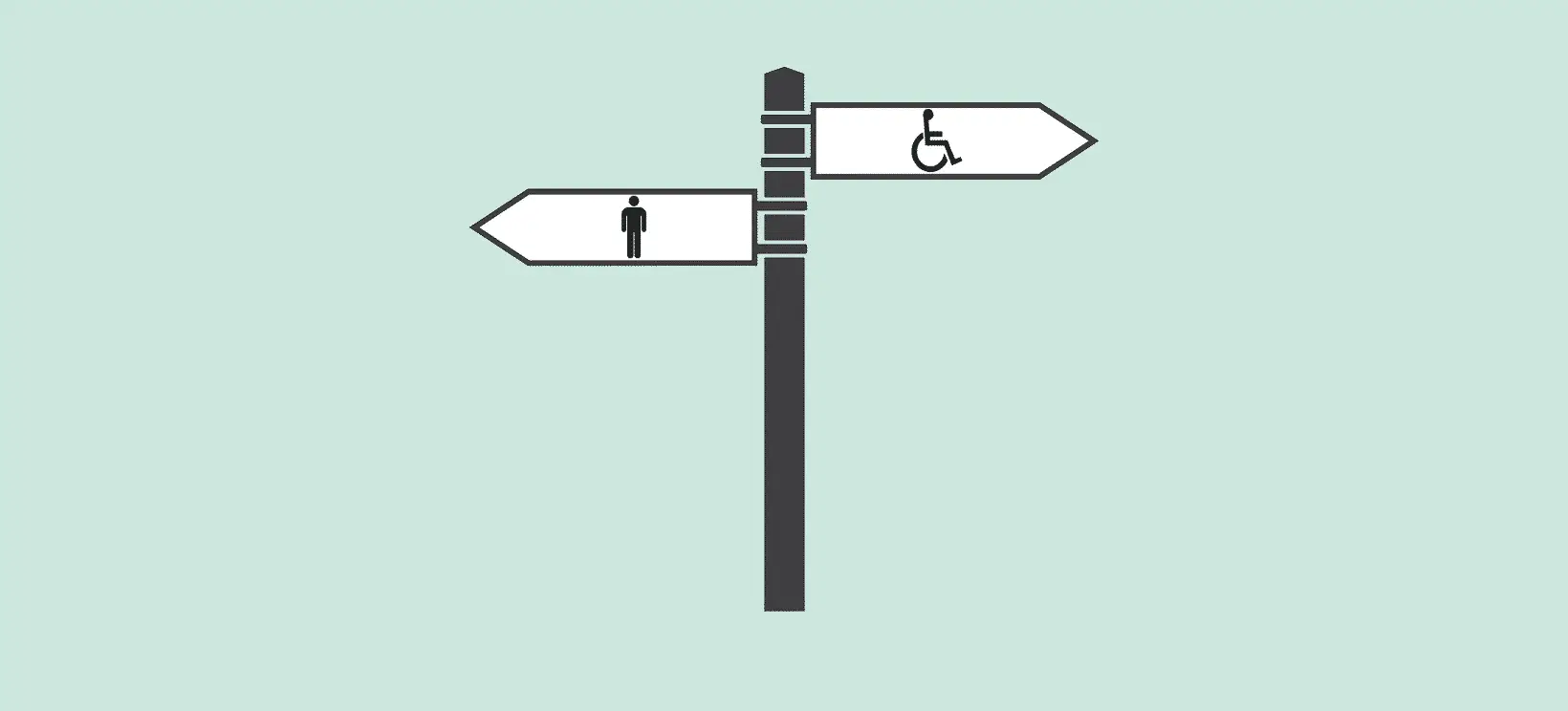 Sign post saying disabled to the right and normal people to the left.