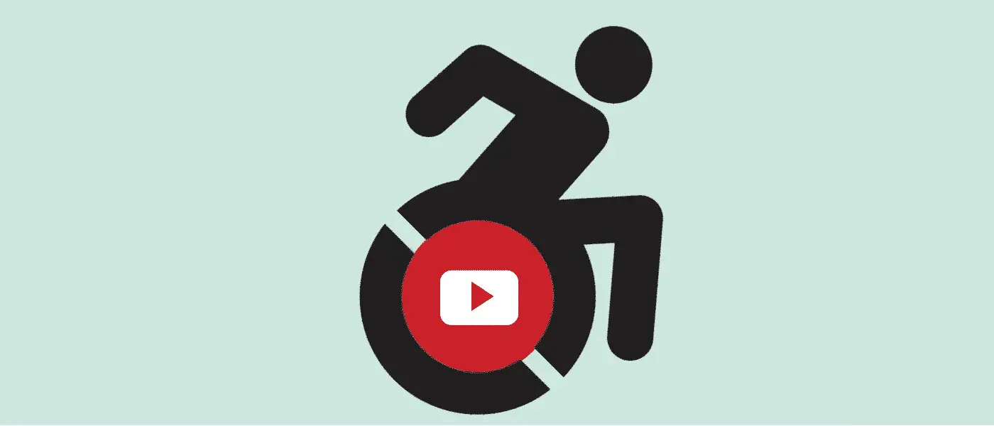 Wheelchair icon with youtube logo inside the wheel.