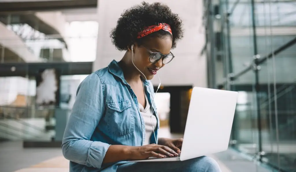 Woman working on her laptop