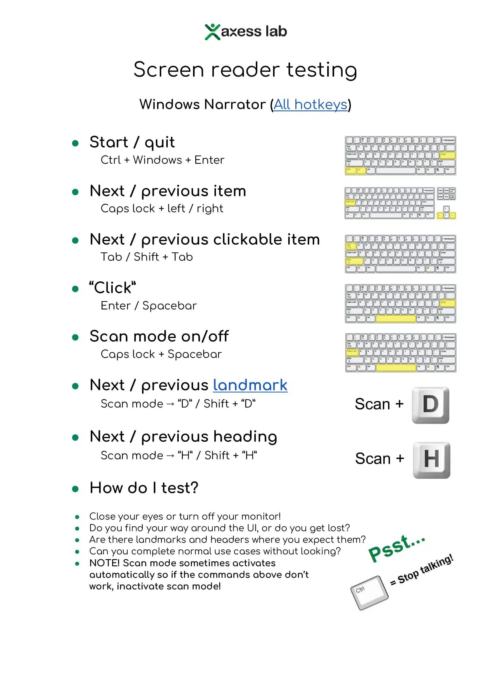 Checklist for using the Windows Narrator screen reader, thumbnail.