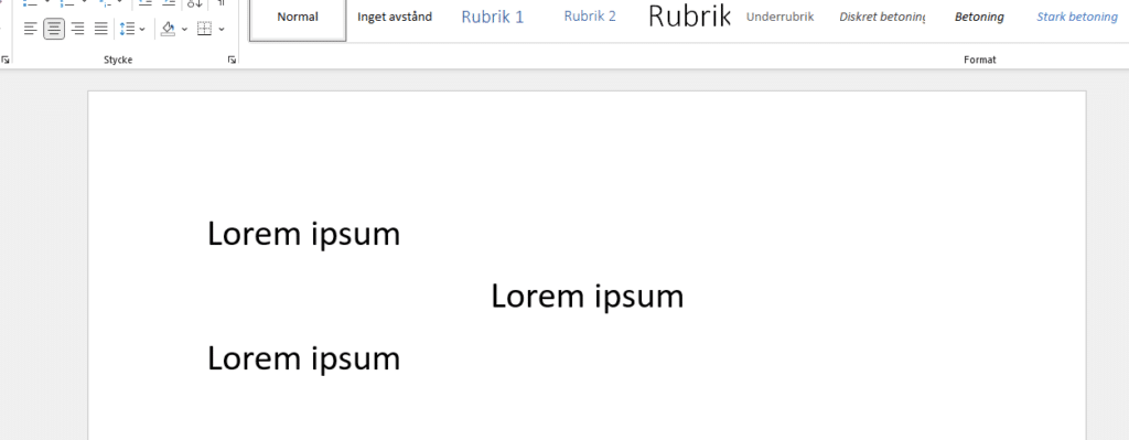 Indentation button group used in Microsoft word, one line of text is centered.