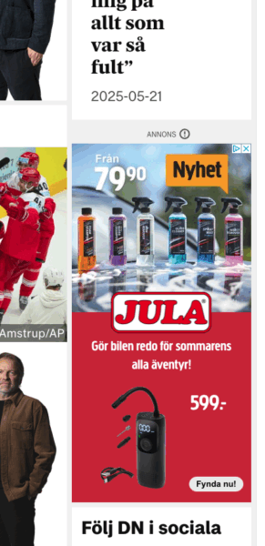 DN.se, Jula ad. Resize text does not affect ads.