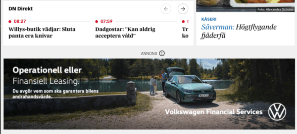 Dn.se text ad for Volkswagen. Does not resize.