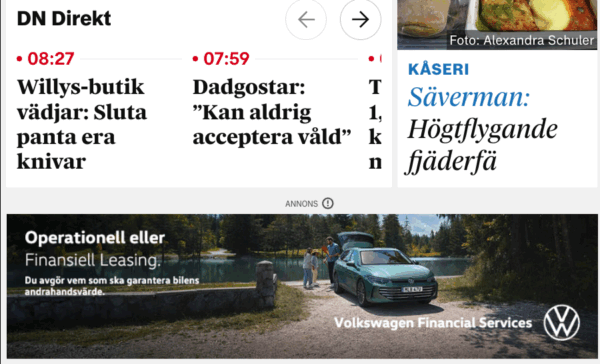 Dn.se ad for Volkswagen. Default view.