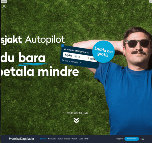 SVD.se ad for Prisjakt is cut off in narrow window.