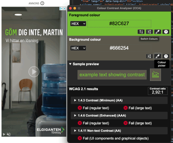 Dn.se Elgiganten ad. Contrast issue on large text of 2.92:1.