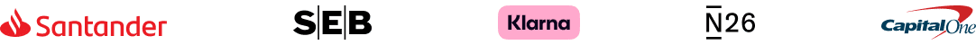 Logos for Santander, SEB, Klarna, N26, Capital One